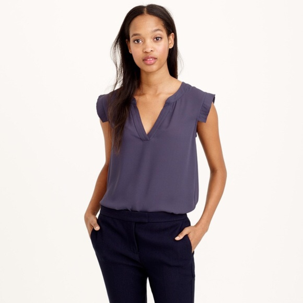 SOLD J. Crew V Neck Band Sleeve Top Gray EUC
